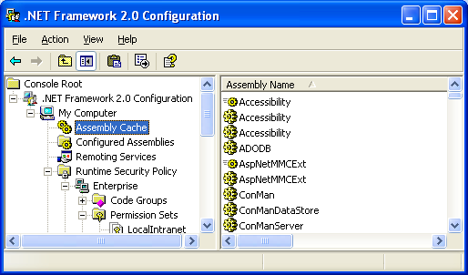 Net Framework 2.0 Configuration snap-in