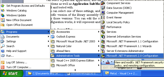 Running the .NET Framework 2.0 configuration MMC snap-in
