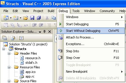 Running the solution without debugging