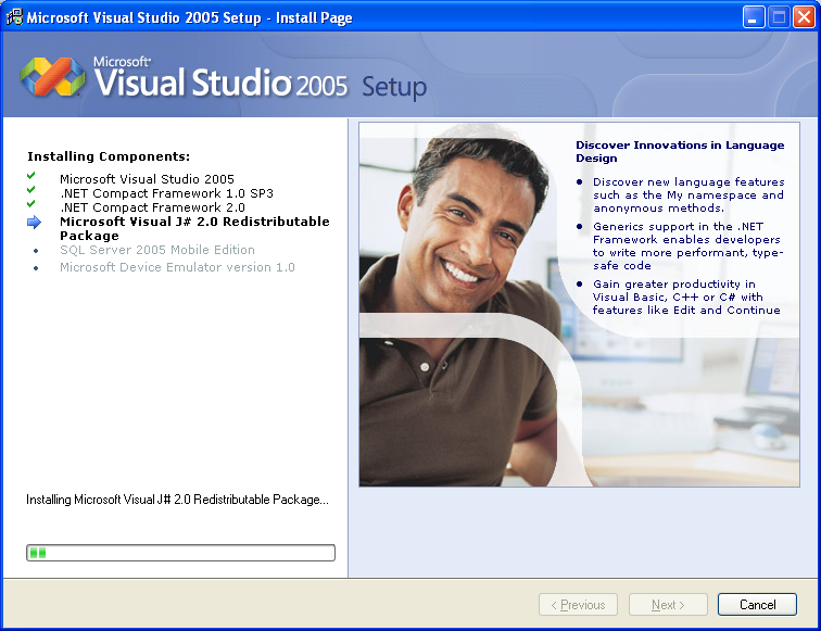 Installing Visual Studio 2005 Standard Edition - Wizard page 13 - J#