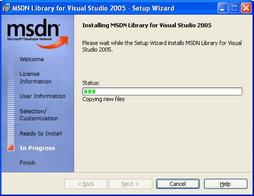 Setup wizard for MSDN library for Visual Studio 2005 page 8