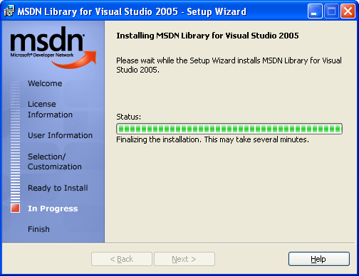 Setup wizard for MSDN library for Visual Studio 2005 page 9