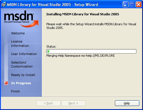 Setup wizard for MSDN library for Visual Studio 2005 page 10