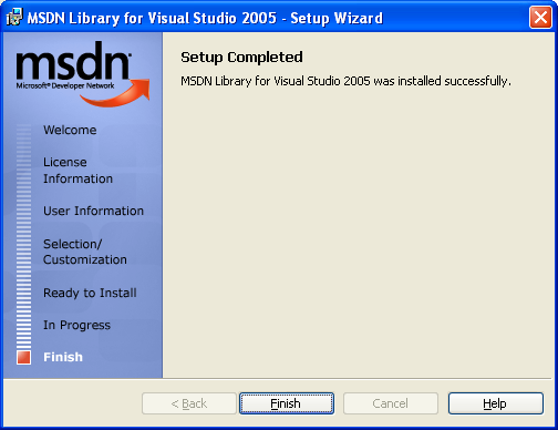 Setup wizard for MSDN library for Visual Studio 2005 page 11